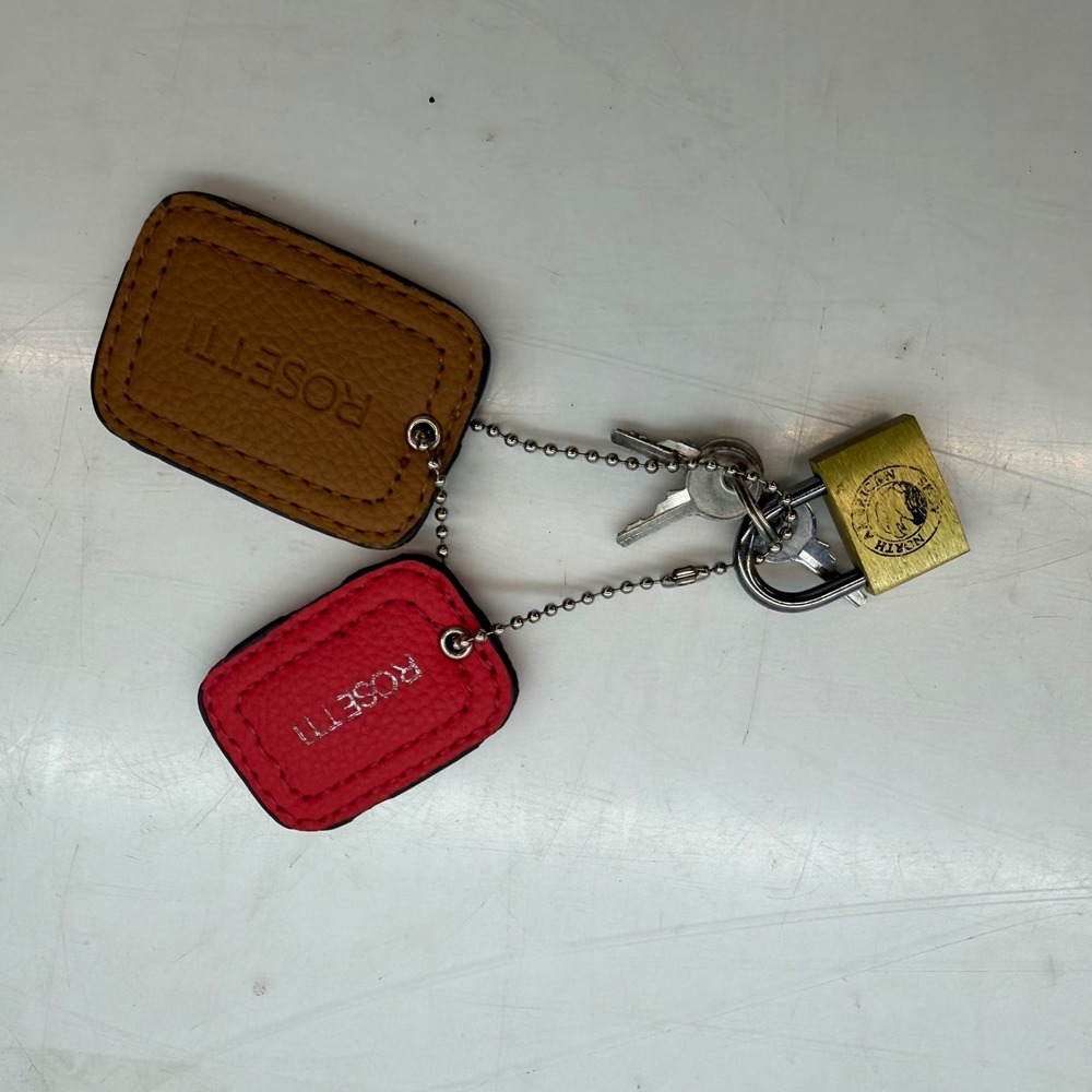 Rosetti Faux Leather Keychain Tags Red Tan with North American Bear Co Padlock